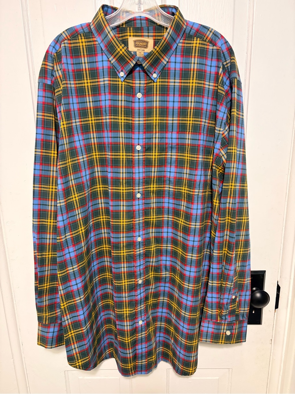 The Foundry Supply Co. Men's Plaid Button-Down Shirt - Blue, Yellow, Green